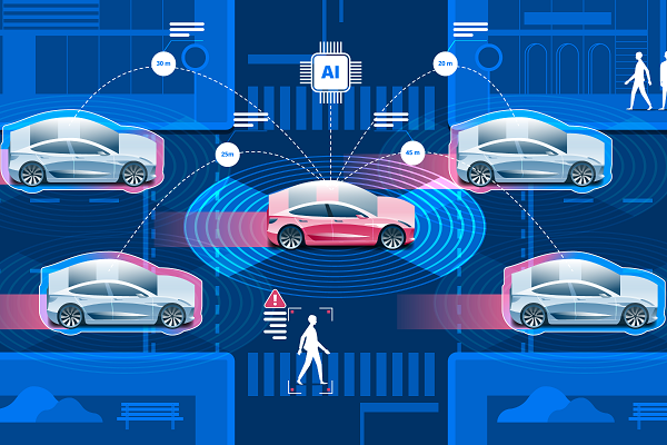 Illustrated Vector Image Of Autonomous Vehicles Which Representing AI Concept.